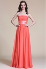 Strapless Ruched Bodice Coral Bridesmaid Dress