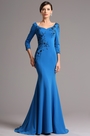 Robe de Soirée Manche Longue Broderie Sirène Bleu