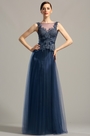 Sleeveless Open Back Navy Blue Formal Dress Evening Gown