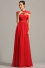 Robe de soirée longue rouge originale à encolure dentelle