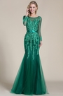 robe de soirée sirène verte avec appliques