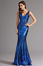 Sexy Tiefer Ausschnitt Blau Pailletten Formal Abendkleid