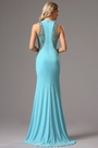 Sleeveless Light Blue Formal Gown with Beaded Detailed Back