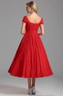 Robe de cocktail midi cache-coeur manche court rouge