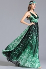 robe de soirée longue verte imprimé col en V