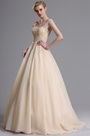 Beige Lace Appliques Sweeping Prom Evening Dress