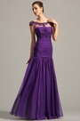 Beaded Capped Sleeves Purple Formal Gown Evening Dress
