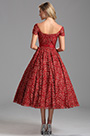 Robe de cocktail midi cache-coeur bordeaux manche court