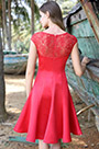 Lace  Ausschnitt Rot Knielang Party-Kleid