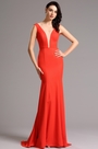 Sleeveless V Neck Red Formal Dress Evening Gown