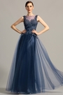 Sleeveless Open Back Navy Blue Formal Dress Evening Gown