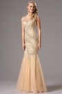Robe de soirée/bal sirène beige bijoutée dos nu