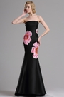 Floral Embroidery Strapless Black Prom Dress