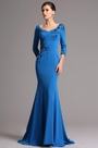 Robe de Soirée Manche Longue Broderie Sirène Bleu