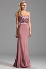 Robe de soirée  sans bretelle avec sequins brun rose