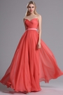 Koralle Tiefer V-Ausschinitt Brautjungferkleid