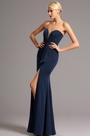 Тёмно Синее Вечернее Платье с Бисерами и Разрезом