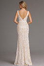 Stylish Plunging Neck Cream Sequin Formal Dress Evening Gown
