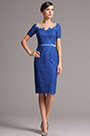 Robe Mère de Mariée Manches Courtes Dentelle Élégante Bleu