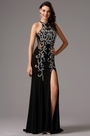 Stunning Halter Neck High Slit Black Prom Gown