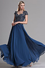 Navy Blue Cap Sleeves Beaded Prom Evening Dress