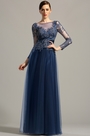 Long Sleeves Open Back Navy Blue Evening Dress Prom Dress
