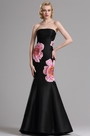 Floral Embroidery Strapless Black Prom Dress