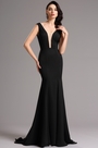 Robe de soirée longue noire sans manche décolleté sexy