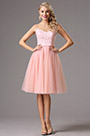 Ärmellos Ausschnitt Pink Cocktailkleid PartyKleid