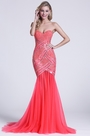 Robe de bal longue corail sans bretelle