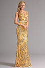 Ärmellos Golden Pailletten V-Ausschnitt Formal Abendkleid