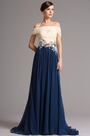 Off Shoulder silk chiffon Bodice Embroidery Applique Dress