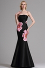 Floral Embroidery Strapless Black Prom Dress