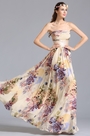 Strapless Flat Neckline Printed Dress Summer Floral Dress
