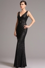 Stunning Black Sequin Formal Gown with Plunging Back
