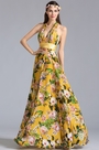Halter Neck Plunging Printed Summer Dress Evening Dress