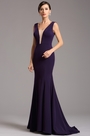 Elegant Purple Formal Gown with Illusion Plunging Neck