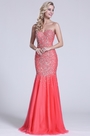 Strapless Sweetheart Beaded Coral Prom Gown