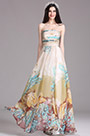 Beige Printed Strapless Long Summer Dress