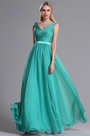 Teal Straps Plunging V Neck Ruched Bridesmaid Dress