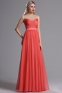 Koralle Tiefer V-Ausschinitt Brautjungferkleid