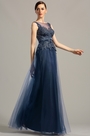 Sleeveless Open Back Navy Blue Formal Dress Evening Gown
