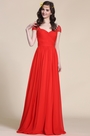 Robe de soirée rouge longue manches courtes décolleté coeur