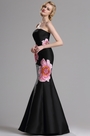 Floral Embroidery Strapless Black Prom Dress