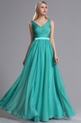Teal Straps Plunging V Neck Ruched Bridesmaid Dress