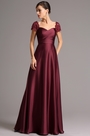 Bestickt Kappe Ärmel Bordeaux Lang Formal Kleid