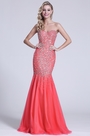Strapless Sweetheart Beaded Coral Prom Gown