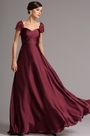 Bestickt Kappe Ärmel Bordeaux Lang Formal Kleid