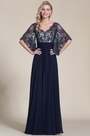 Stylish Navy Blue Evening Dress With V Neck
