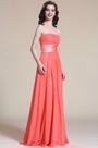 Strapless Ruched Bodice Coral Bridesmaid Dress